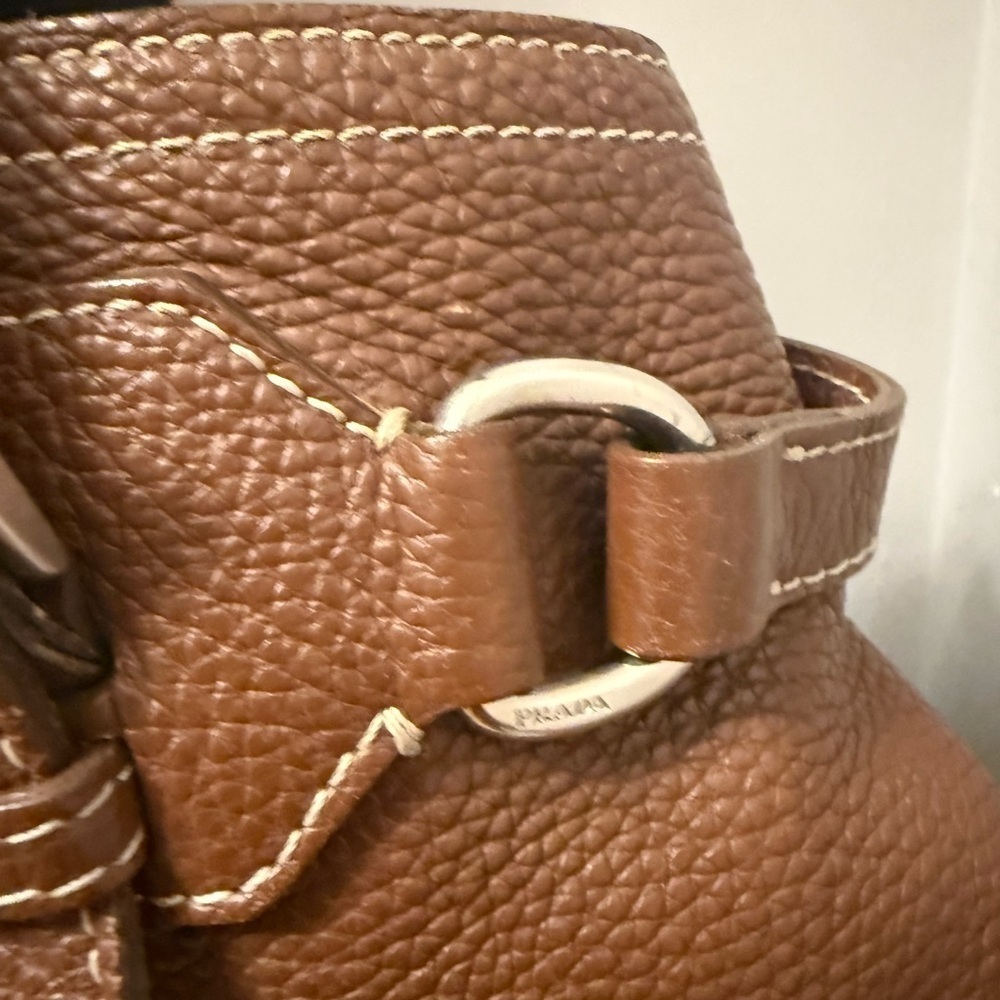 Prada Vintage Brown Vitello Dani Tote Bag Pebbled Leather Y2K Silver Hardware - Picture 12 of 15